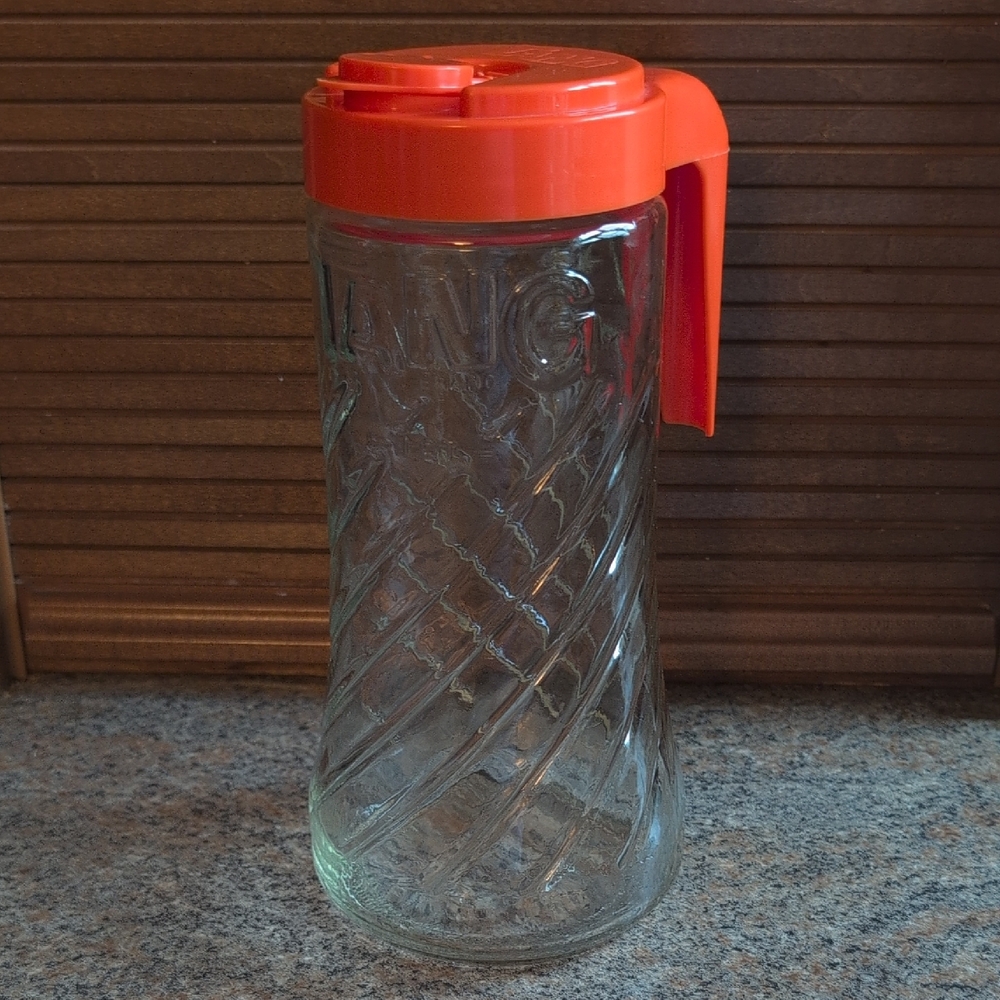 Vintage Tang Glass Pitcher with Orange Lid